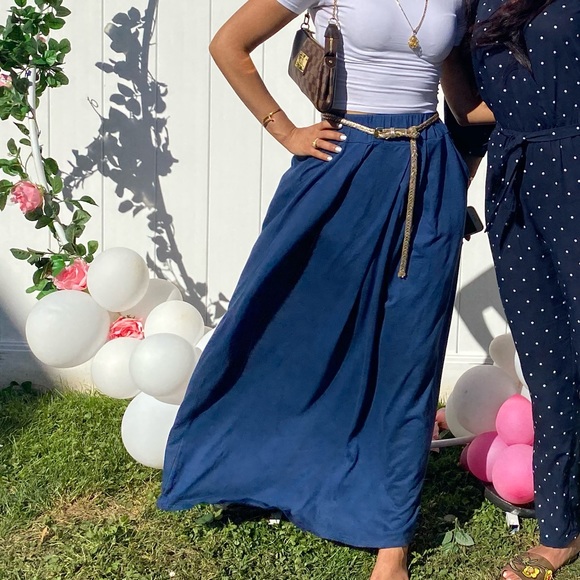 Lacoste Dresses & Skirts - Lacoste Long Cotton Navy Skirt w/ Elastic Waist
